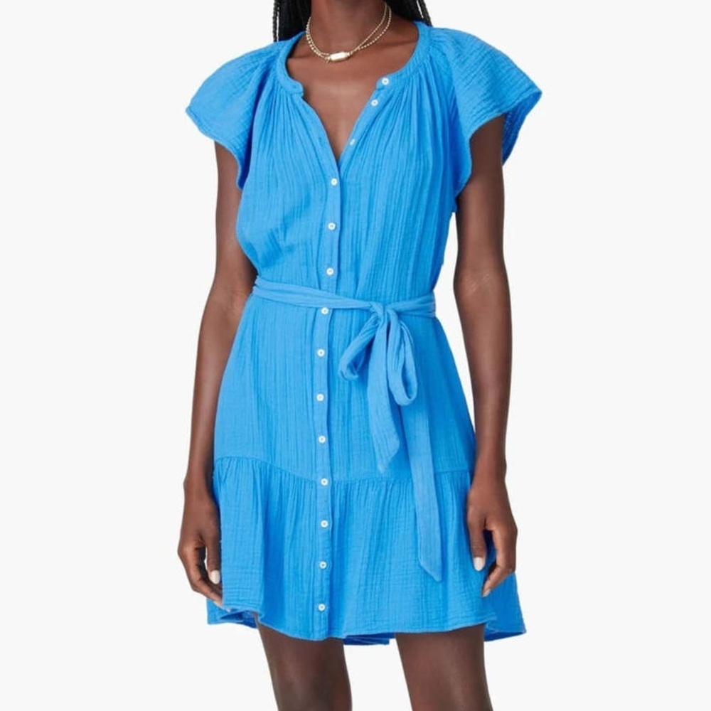 Xirena Jude Mini Dress in Acqua Cotton Gauze Belted Boho Casual Blue Sz M - Picture 5 of 16